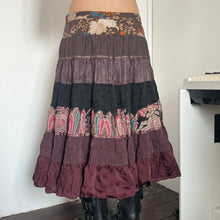 Load image into Gallery viewer, Brown Burdundy Fairy TIer Long Maxi Skirt
