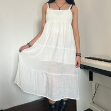 Load image into Gallery viewer, White Soft Cotton Shirred Fairy Tier Long Maxi Skirt Dress
