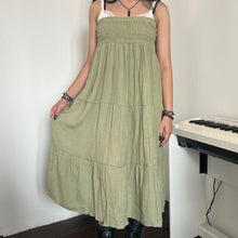 Load image into Gallery viewer, Green Soft Cotton Shirred Fairy Tier Long Maxi Skirt Dress
