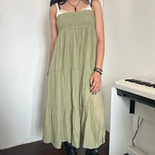 Load image into Gallery viewer, Green Soft Cotton Shirred Fairy Tier Long Maxi Skirt Dress
