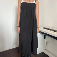 Load image into Gallery viewer, Black Soft Cotton Shirred Fairy Tier Long Maxi Skirt Dress
