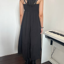 Load image into Gallery viewer, Black Soft Cotton Shirred Fairy Tier Long Maxi Skirt Dress
