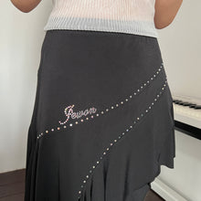 Load image into Gallery viewer, Black Rhinestone Asymmetrical Mini Skirt
