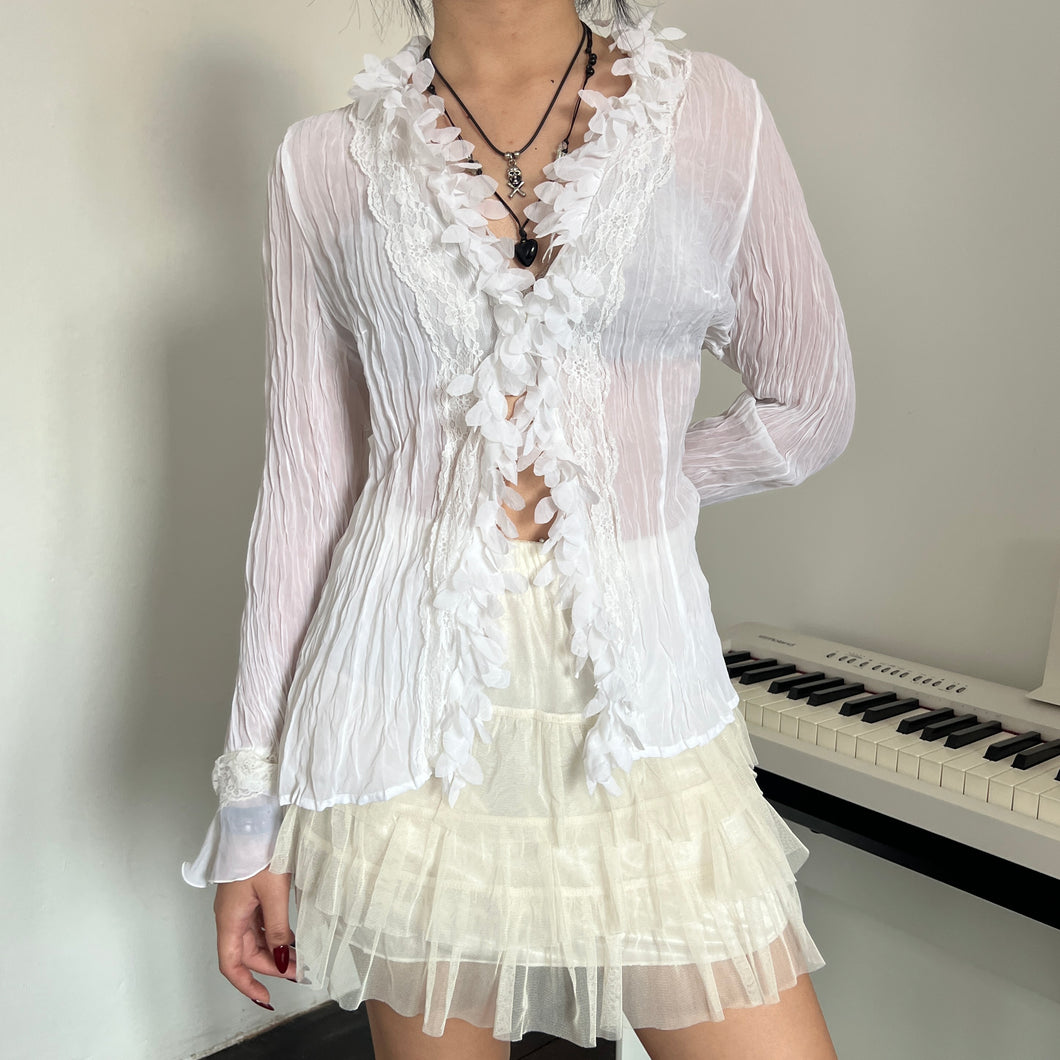 White Feather Lace Fairy Long Sleeves Top