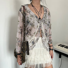 Load image into Gallery viewer, Grunge Grey Floral Lace Ruffles Fairy Top
