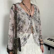 Load image into Gallery viewer, Grunge Grey Floral Lace Ruffles Fairy Top
