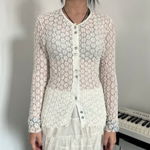 Load image into Gallery viewer, White Flower Lace Button Mesh Top
