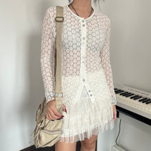 Load image into Gallery viewer, White Flower Lace Button Mesh Top
