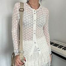 Load image into Gallery viewer, White Flower Lace Button Mesh Top
