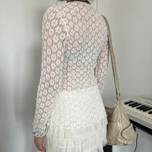 Load image into Gallery viewer, White Flower Lace Button Mesh Top
