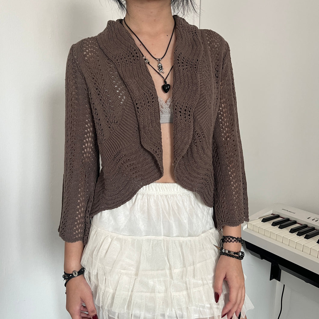 Brown Knit Drawstring Cardigan
