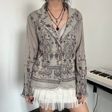 Load image into Gallery viewer, Grey Brown Japanese Mesh Long Sleeves Top
