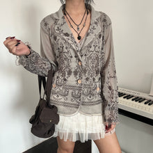 Load image into Gallery viewer, Grey Brown Japanese Mesh Long Sleeves Top
