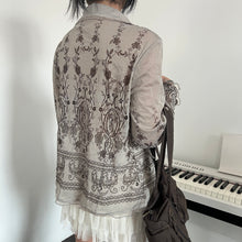 Load image into Gallery viewer, Grey Brown Japanese Mesh Long Sleeves Top
