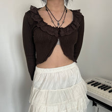 Load image into Gallery viewer, Brown Ruffles Collar Cardigan
