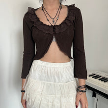 Load image into Gallery viewer, Brown Ruffles Collar Cardigan
