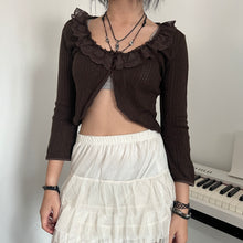 Load image into Gallery viewer, Brown Ruffles Collar Cardigan
