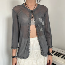 Load image into Gallery viewer, Grey Floral Lace Mesh Button Cardigan Top
