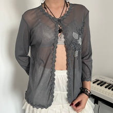 Load image into Gallery viewer, Grey Floral Lace Mesh Button Cardigan Top
