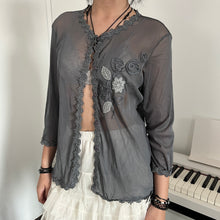 Load image into Gallery viewer, Grey Floral Lace Mesh Button Cardigan Top
