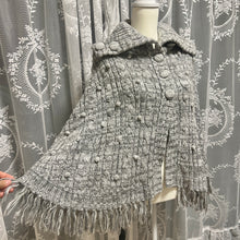 Load image into Gallery viewer, Grey Grainy Knit Buttons Whimsy Cape Coat
