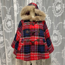 Load image into Gallery viewer, Red Blue Plaid Fur Hoodie Coat
