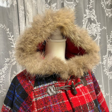 Load image into Gallery viewer, Red Blue Plaid Fur Hoodie Coat
