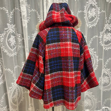 Load image into Gallery viewer, Red Blue Plaid Fur Hoodie Coat
