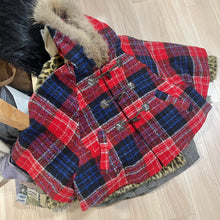 Load image into Gallery viewer, Red Blue Plaid Fur Hoodie Coat
