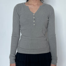 Load image into Gallery viewer, Grey Ribbed Fitting Quarter Button-Up Henley Sweater Top
