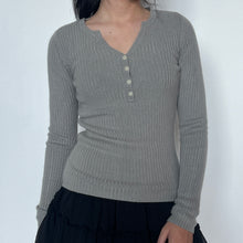 Load image into Gallery viewer, Grey Ribbed Fitting Quarter Button-Up Henley Sweater Top
