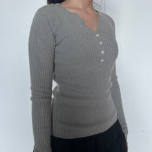 Load image into Gallery viewer, Grey Ribbed Fitting Quarter Button-Up Henley Sweater Top
