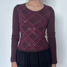 Load image into Gallery viewer, Plum Purple Argyle Sweater Top
