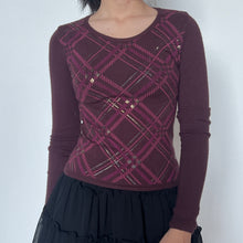 Load image into Gallery viewer, Plum Purple Argyle Sweater Top
