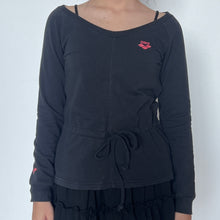 Load image into Gallery viewer, Black Arena Cinched Drawstring Waist Sweater Top
