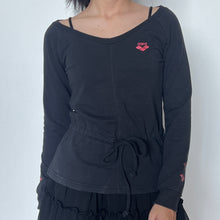 Load image into Gallery viewer, Black Arena Cinched Drawstring Waist Sweater Top
