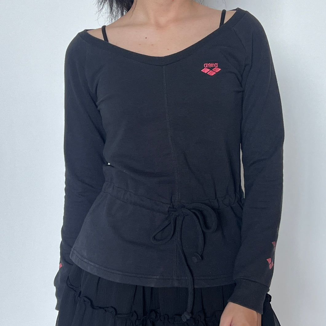 Black Arena Cinched Drawstring Waist Sweater Top