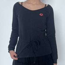 Load image into Gallery viewer, Black Arena Cinched Drawstring Waist Sweater Top
