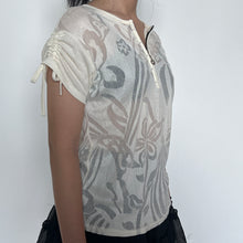 Load image into Gallery viewer, Cream Quarter-Zip Floral Textured Mesh Short Sleeve Top
