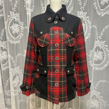 Load image into Gallery viewer, Betty's Blue Red Plaid Black Fur Hoodie Jacket
