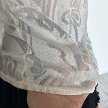 Load image into Gallery viewer, Cream Quarter-Zip Floral Textured Mesh Short Sleeve Top
