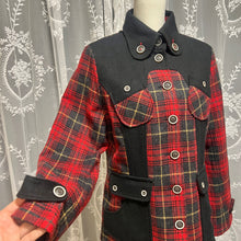 Load image into Gallery viewer, Betty's Blue Red Plaid Black Fur Hoodie Jacket
