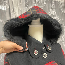 Load image into Gallery viewer, Betty's Blue Red Plaid Black Fur Hoodie Jacket
