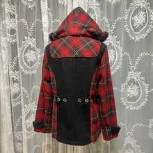 Load image into Gallery viewer, Betty's Blue Red Plaid Black Fur Hoodie Jacket
