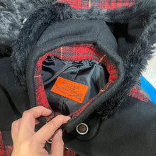 Load image into Gallery viewer, Betty's Blue Red Plaid Black Fur Hoodie Jacket

