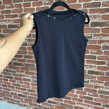 Load image into Gallery viewer, Navy Blue Buttoned Boat Neck Cotton Sleeveless Top
