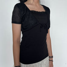 Load image into Gallery viewer, Black Y2K Sequin Lace Trimmed Layered Meshy Cardigan Tie Top
