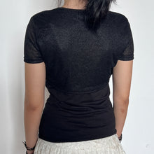 Load image into Gallery viewer, Black Y2K Sequin Lace Trimmed Layered Meshy Cardigan Tie Top
