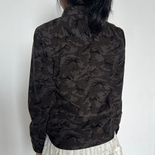 Load image into Gallery viewer, Black Grey Camo Print Velvet Button-Up Collared Long Sleeved Top
