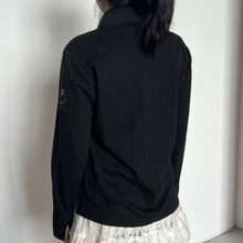 Load image into Gallery viewer, Black Checkered Half-Button Up Collared Long Sleeve Top (With Sleeve Emblem)
